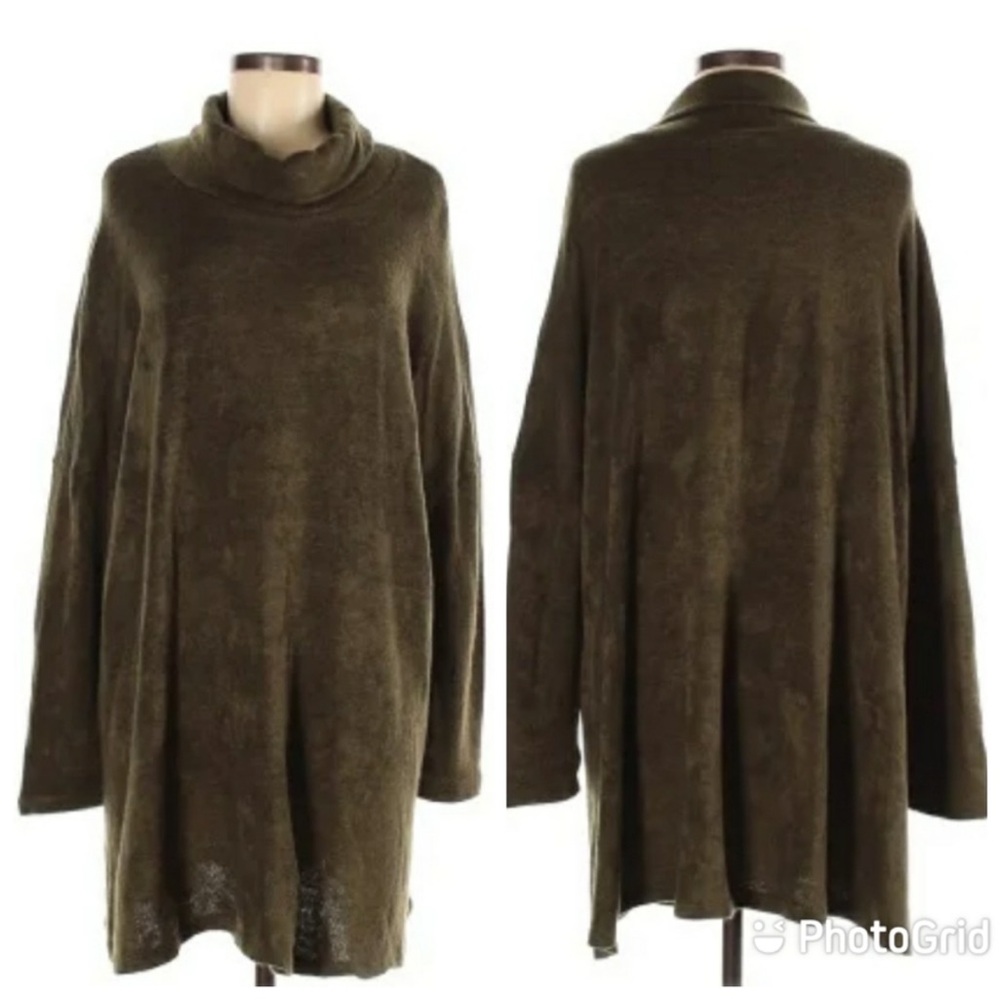 Reborn J Pullover Sweater Medium Olive Green Cowl Neck Long Boho